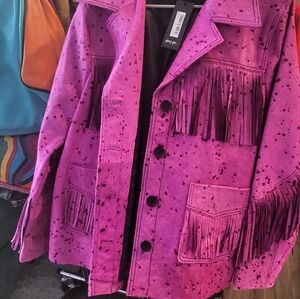Nasty Gal Pink Leather Fringe Jacket